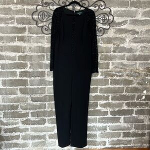 Black Long Lace Sleeves Jumpsuit by Lauren Ralph Lauren Black Size 16